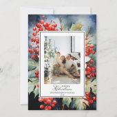 ウインターベリー植物水彩色クリスマスフォト シーズンカード (正面)