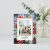 ウインターベリー植物水彩色クリスマスフォト シーズンポストカード (スタンド正面)