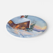 ウインターライフ ウォーターカラー 山小屋 雪景色 ペーパープレート (アングル)