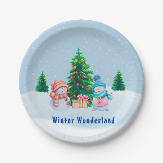 ウインターワンダーランドの雪だるま紙皿 ペーパープレート (正面)