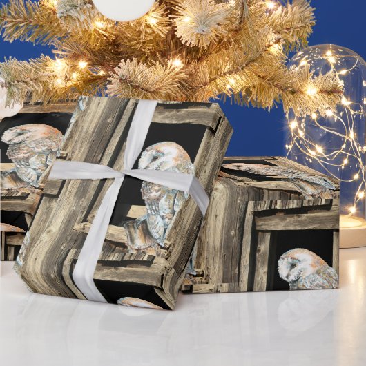 ウインドウバードアートの水彩納屋フクロウ自然 ラッピングペーパー (クリスマス)