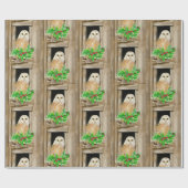 ウインドウバードクリスマスアートの水彩納屋フクロウ ラッピングペーパー (フラット)