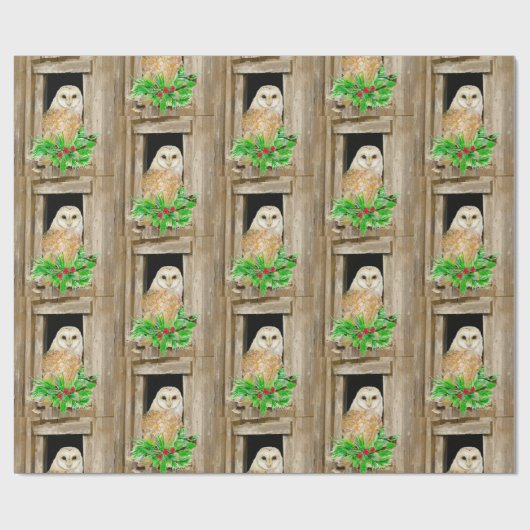 ウインドウバードクリスマスアートの水彩納屋フクロウ ラッピングペーパー (フラット)