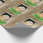 ウインドウバードクリスマスアートの水彩納屋フクロウ ラッピングペーパー (角)