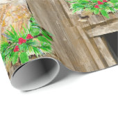 ウインドウバードクリスマスアートの水彩納屋フクロウ ラッピングペーパー (ロールコーナー)