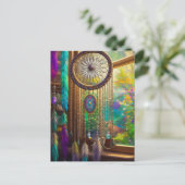 ウインドーかわいらしパープルボホのドリームキャッチャー ポストカード (スタンド正面)