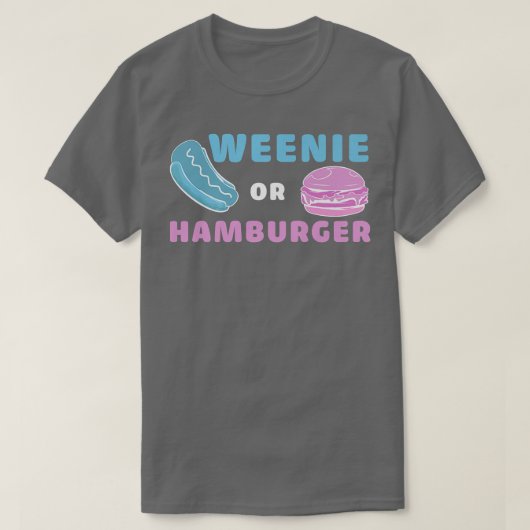 ウインナソーセージまたはハンバーガーのおもしろい性別の表示 Tシャツ (デザイン正面)
