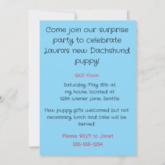 ウインナソーセージママダシュントパーティの招待状 招待状 (裏面)