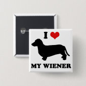 ウインナー犬のティー- "私は愛します私のウインナー"を 缶バッジ (正面&裏面)