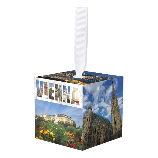 ウイーンオーストリアシティ旅行写真クリスマス キューブオーナメント (正面アングル)