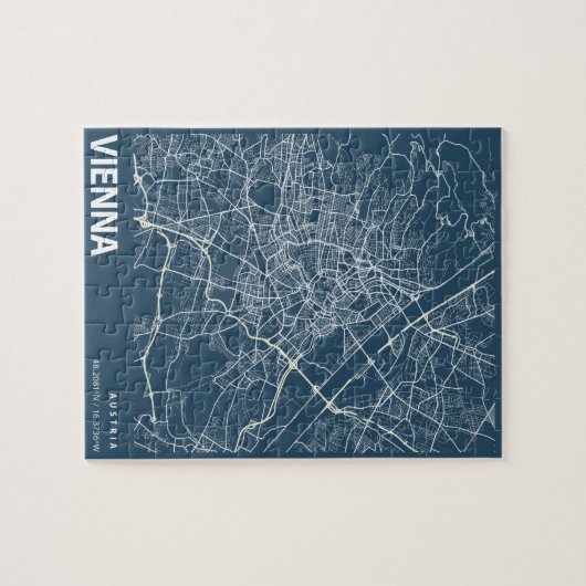 ウイーンミニマリストシティマップラインアートinブルー ジグソーパズル (横)