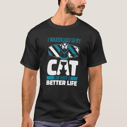 ウェイクボードをするネコ ウェイクボーダー Tシャツ (正面)