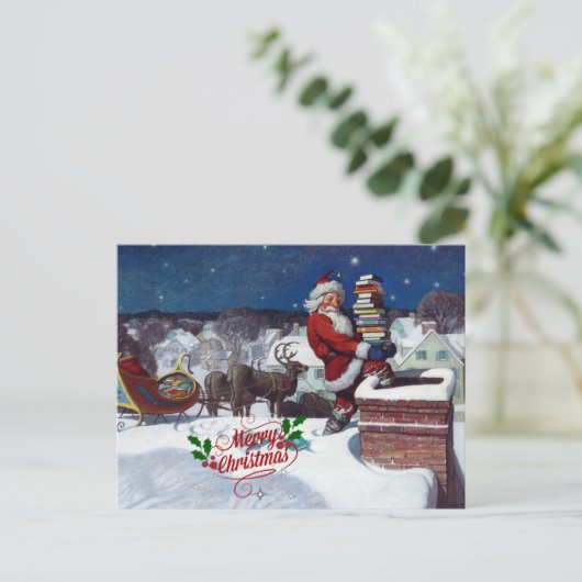 ウェイス-サンタがクリスマスに本を届ける ポストカード (スタンド正面)