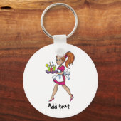 ウェイターおもしろいウェイトレス漫画パーソナライズされた キーホルダー (正面)