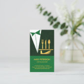 ウェイターグリーンタキシード金ゴールド提供プレート 名刺 (スタンド正面)