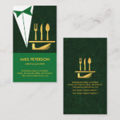 ウェイターグリーンタキシード金ゴールド提供プレート 名刺 (正面/裏面)