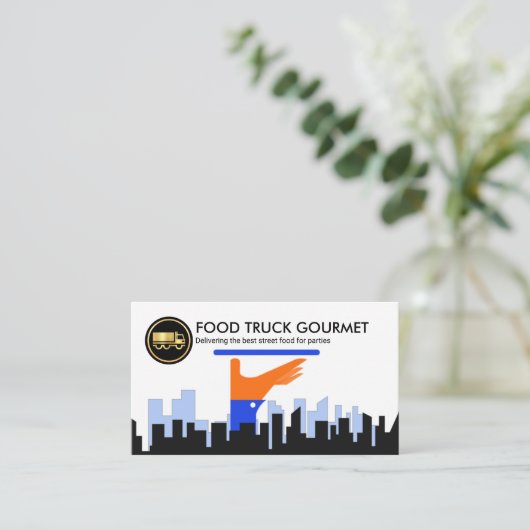 ウェイターサービングディッシュシティシルエットカテラー 名刺 (スタンド正面)