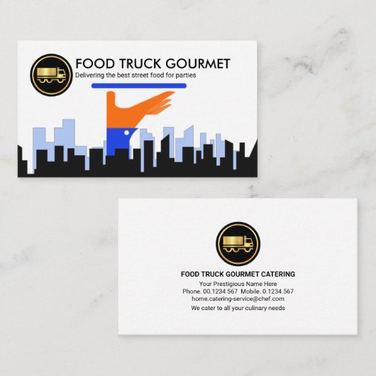 ウェイターサービングディッシュシティシルエットカテラー 名刺 (正面/裏面)