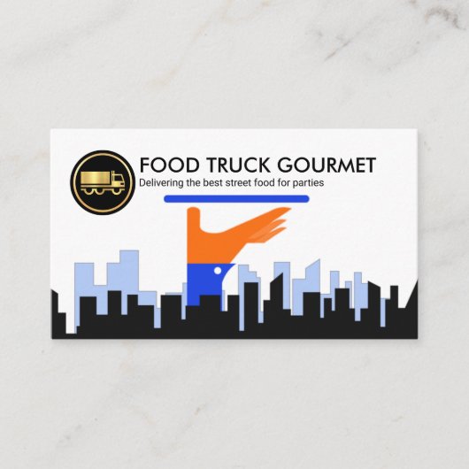 ウェイターサービングディッシュシティシルエットカテラー 名刺 (正面)