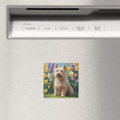ウェイティンテリアの犬と春の花の絵 マグネット (インサイチュ (食洗機))
