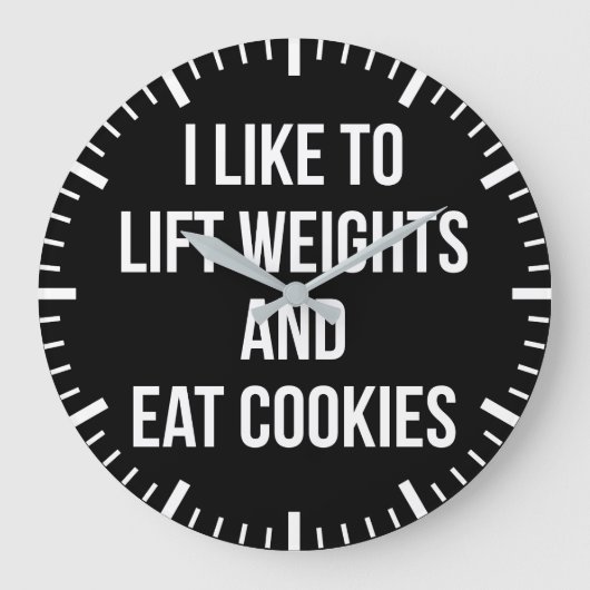ウェイトとCookie食べを持ち上げる – おもしろいトレーニング ラージ壁時計 (正面)