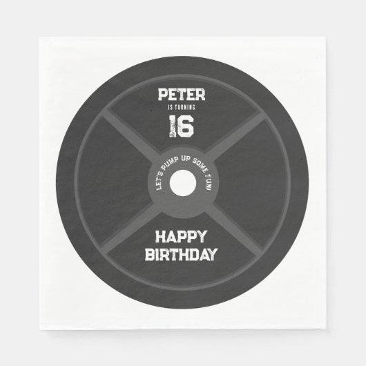 ウェイトプレートトレーニングフィットネスジムバースデーパーティー スタンダードランチョンナプキン (正面)