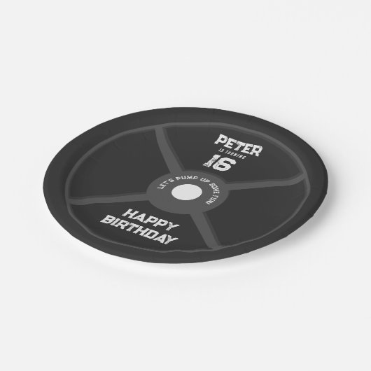 ウェイトプレートトレーニングフィットネスジムバースデーパーティー ペーパープレート (アングル)