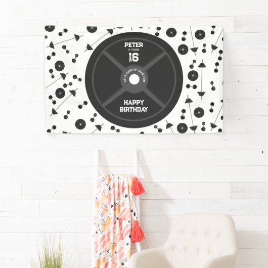 ウェイトプレートトレーニングフィットネスジムバースデーパーティー 横断幕 (インサイチュ)