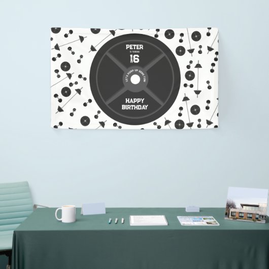 ウェイトプレートトレーニングフィットネスジムバースデーパーティー 横断幕 (トレードショー)