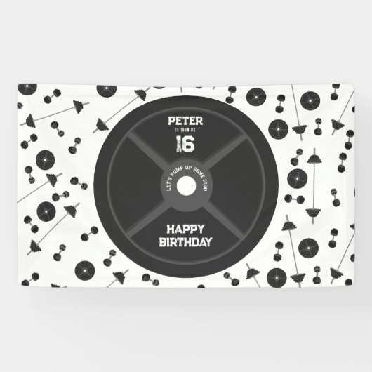 ウェイトプレートトレーニングフィットネスジムバースデーパーティー 横断幕 (横)