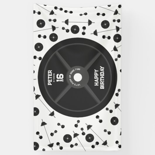 ウェイトプレートトレーニングフィットネスジムバースデーパーティー 横断幕 (縦)