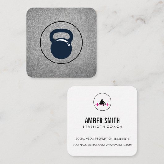 ウェイトリフターパーソナルトレーナーケトルベル スクエア名刺 (正面/裏面)