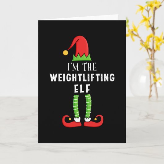 ウェイトリフティングエルフのクリスマス家族おそろいギフト カード (黄色い花)