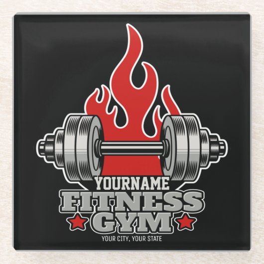 ウェイトリフティングダンベルフィットネスパーソナライズされたジム ガラスコースター (正面)