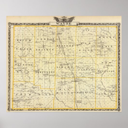ウェイン郡の地図 ポスター (正面)