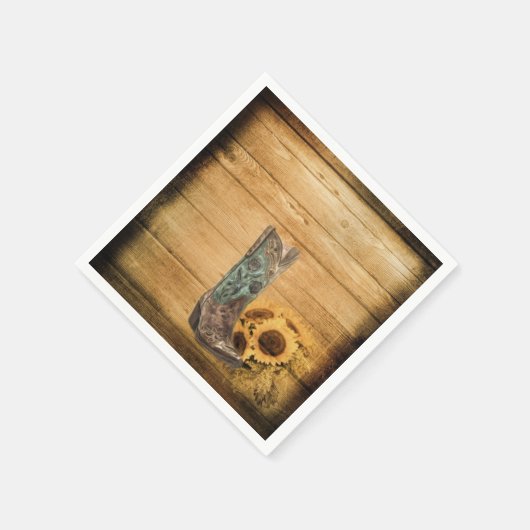 ウェザードウェスタンカントリーのヒマワリのカウボーイブーツ スタンダードカクテルナプキン (角)