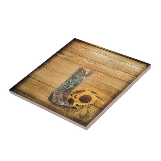 ウェザードウェスタンカントリーのヒマワリのカウボーイブーツ タイル (側面)