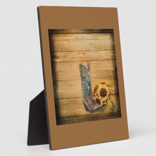 ウェザードウェスタンカントリーのヒマワリのカウボーイブーツ フォトプラーク (側面)