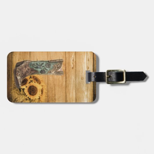 ウェザードウェスタンカントリーのヒマワリのカウボーイブーツ ラゲッジタグ (正面横)