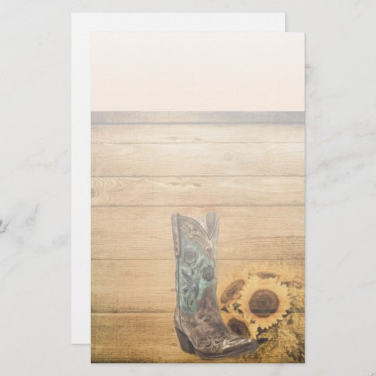 ウェザードウェスタンカントリーのヒマワリのカウボーイブーツ 便箋 (正面/裏面)