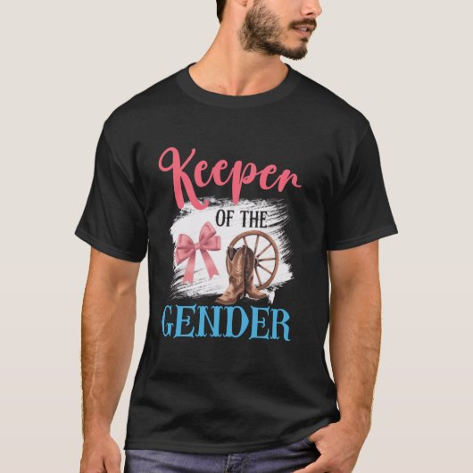 ウェスタンおもしろいブーツBow Keeper of Gender Reveal Ba Tシャツ (正面)