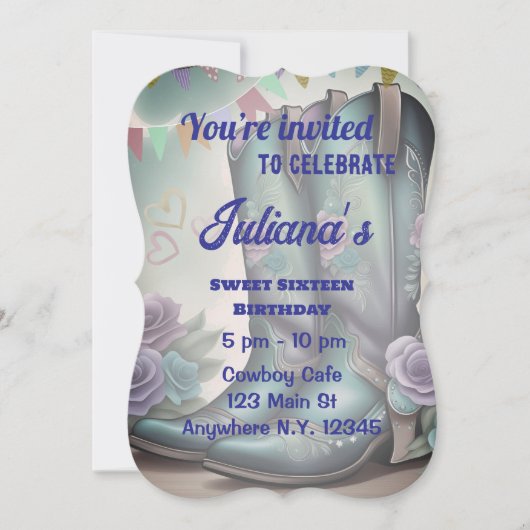 ウェスタンお洒落ブーツとフローラチャーム 招待状 (正面)