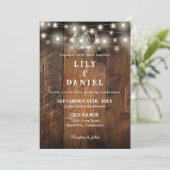 ウェスタンな馬蹄とQRコードが一体化したオールインワンの結婚式 招待状 (スタンド正面)