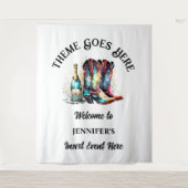 ウェスタンのカウガールブーツ 虹色に輝くスパークリングワイン タペストリー (正面)