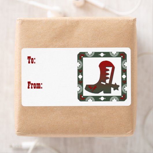 ウェスタンをテーマにしたカウボーイブーツのクリスマス ラベル (インサイチュ)