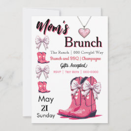 ウェスタンをテーマにしたピンクの弓とブーツの母の日 招待状