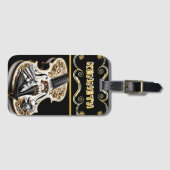 ウェスタンをテーマにしたヴァイオリンデザインイン金ゴールドエレガンス ラゲッジタグ (正面横)