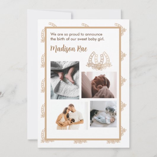 ウェスタンをテーマにした彼女は誕生の発表カードを持っている 招待状 (裏面)