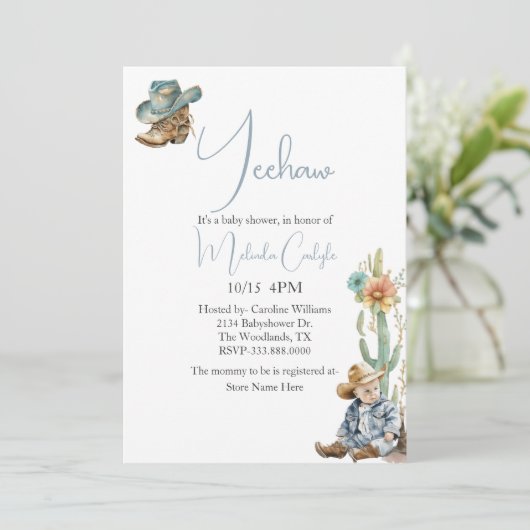ウェスタンをテーマにした男の子の赤ちゃんシャワー 招待状 (スタンド正面)