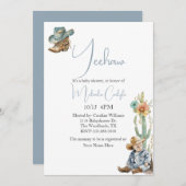 ウェスタンをテーマにした男の子の赤ちゃんシャワー 招待状 (正面/裏面)